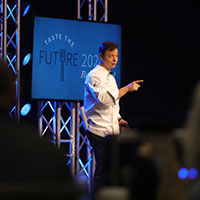 Chef Josh Wickam talks at Taste the Future 2020.